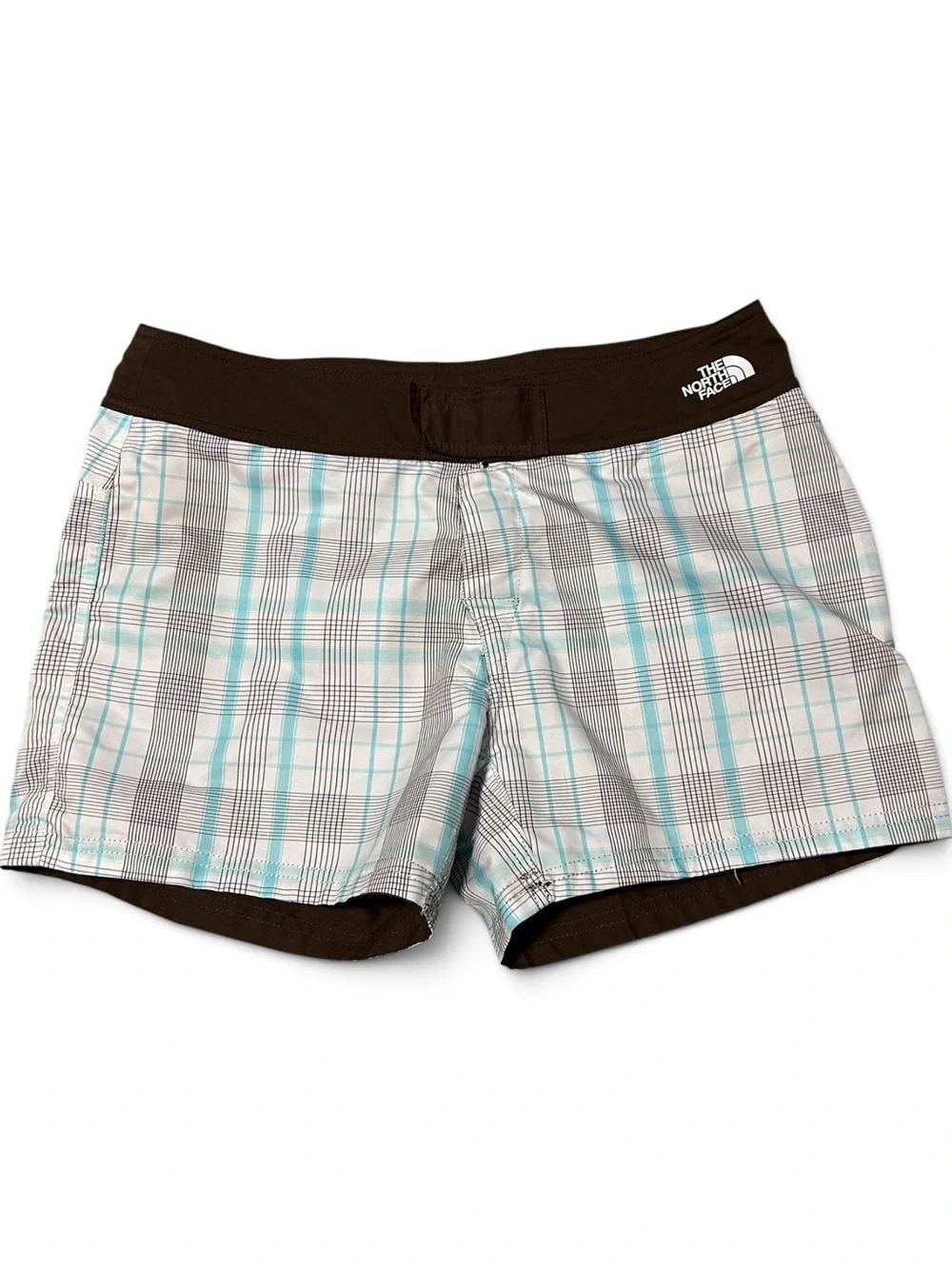 North Face Women’s Blue Brown Plaid Board Shorts Size 6